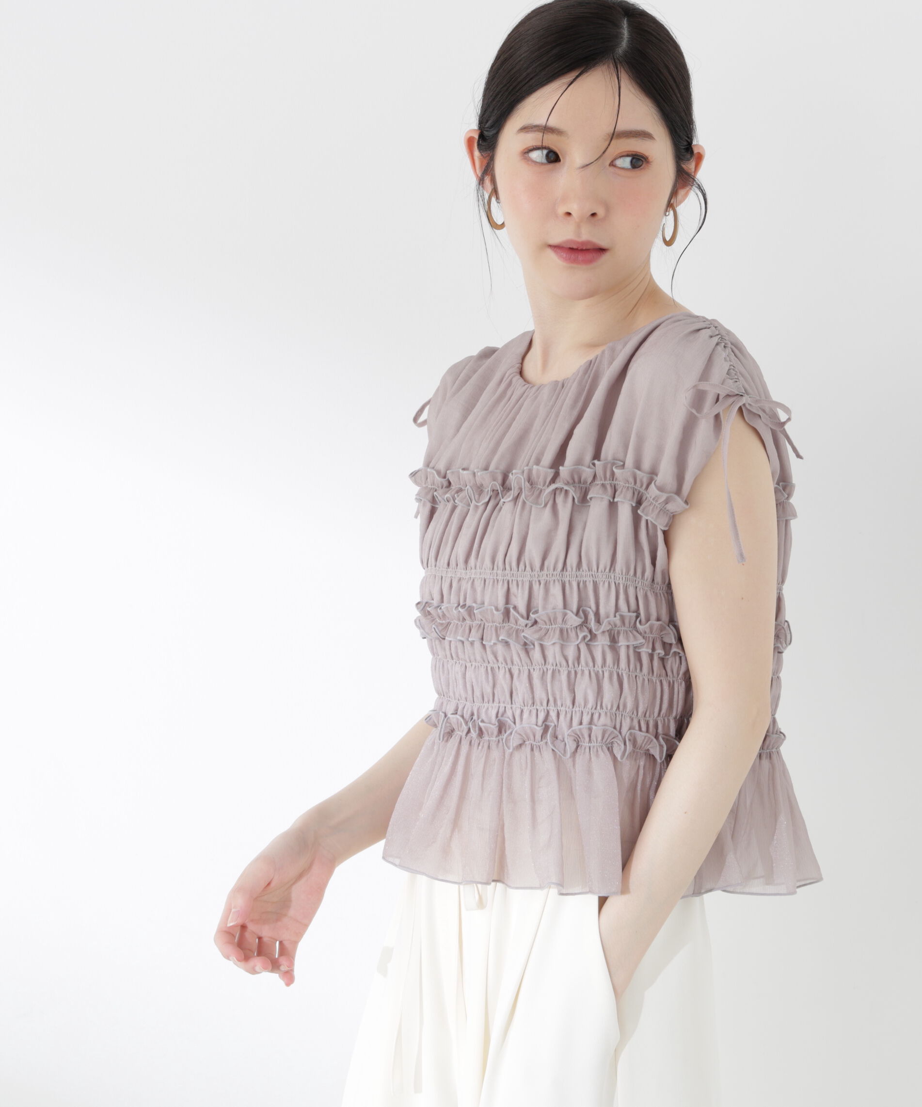 PROPORTION BODY DRESSING「〈a/mie〉シャーリングフリルブラウス＜ブルー：WEB限定＞」|シャツ・ブラウス|