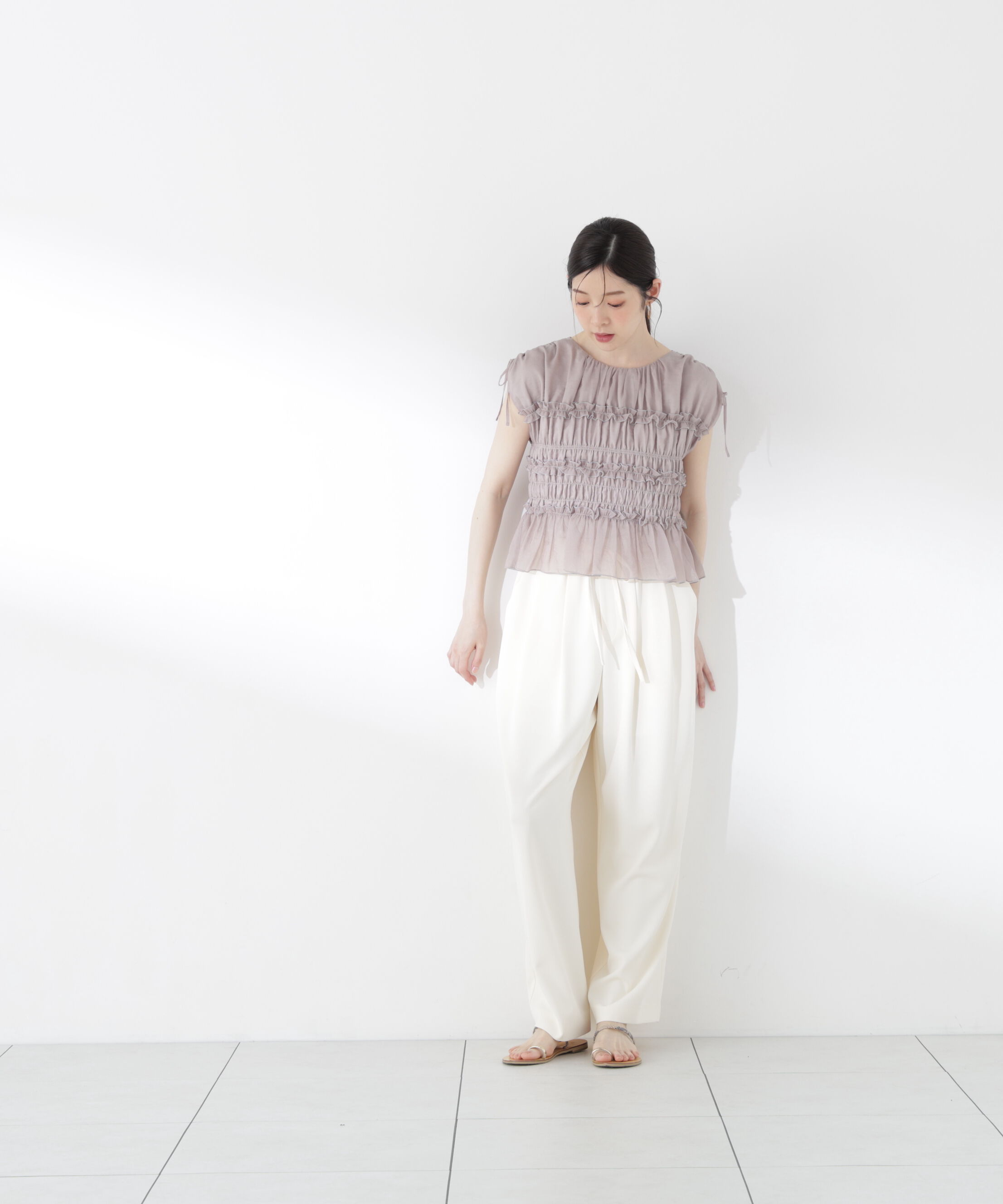 PROPORTION BODY DRESSING「〈a/mie〉シャーリングフリルブラウス＜ブルー：WEB限定＞」|シャツ・ブラウス|