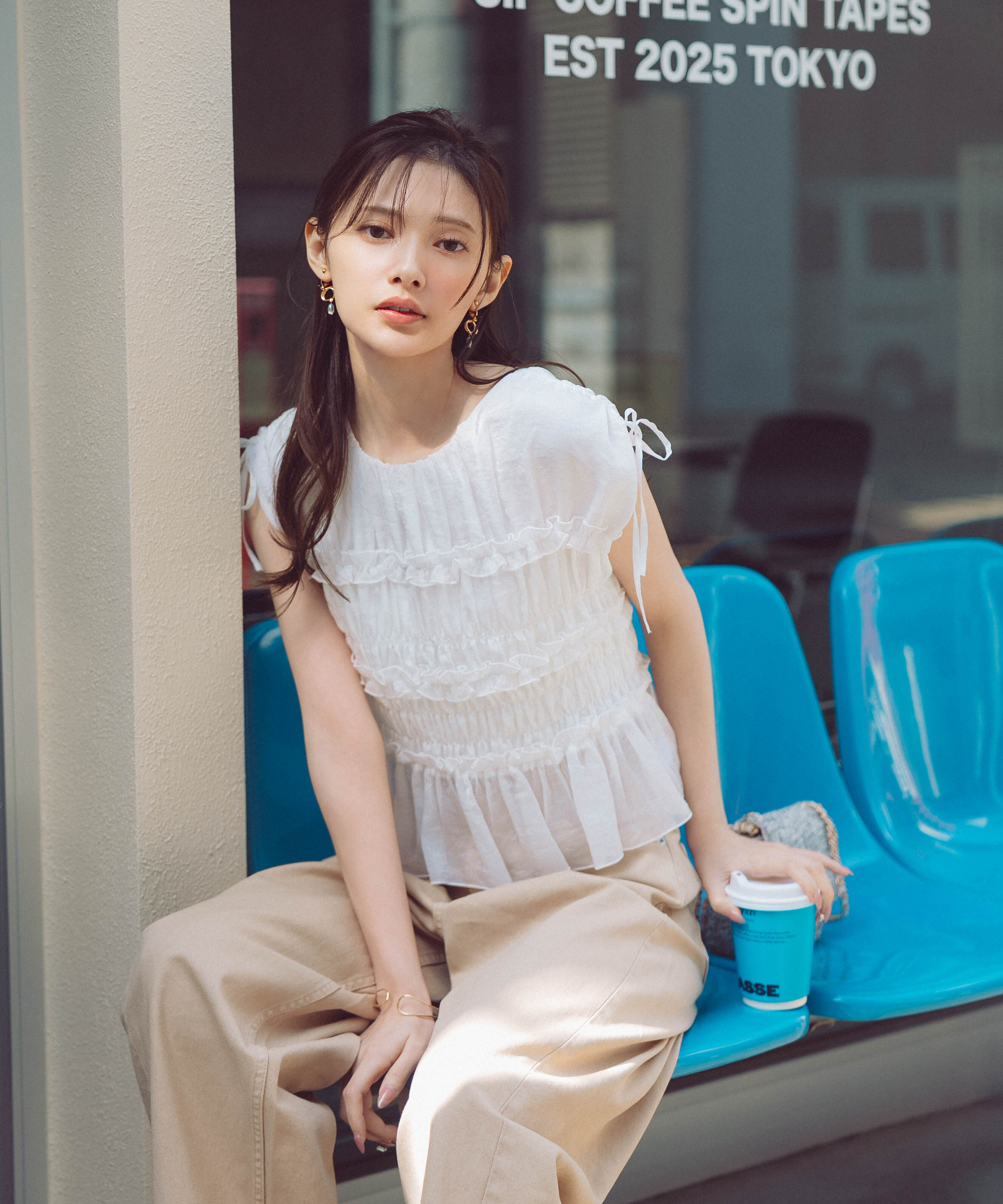 PROPORTION BODY DRESSING「〈a/mie〉シャーリングフリルブラウス＜ブルー：WEB限定＞」|シャツ・ブラウス|