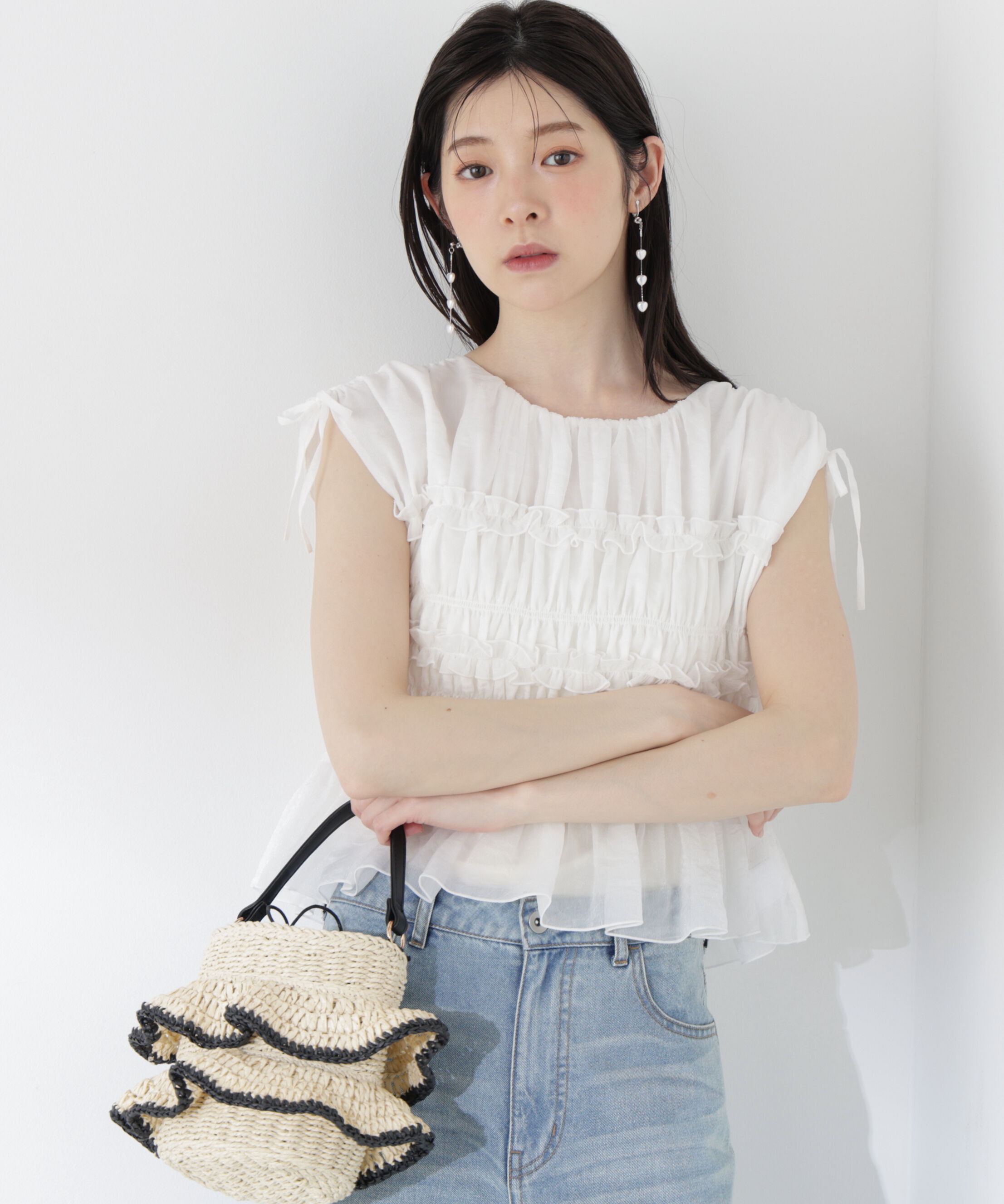 PROPORTION BODY DRESSING「〈a/mie〉シャーリングフリルブラウス＜ブルー：WEB限定＞」|シャツ・ブラウス|