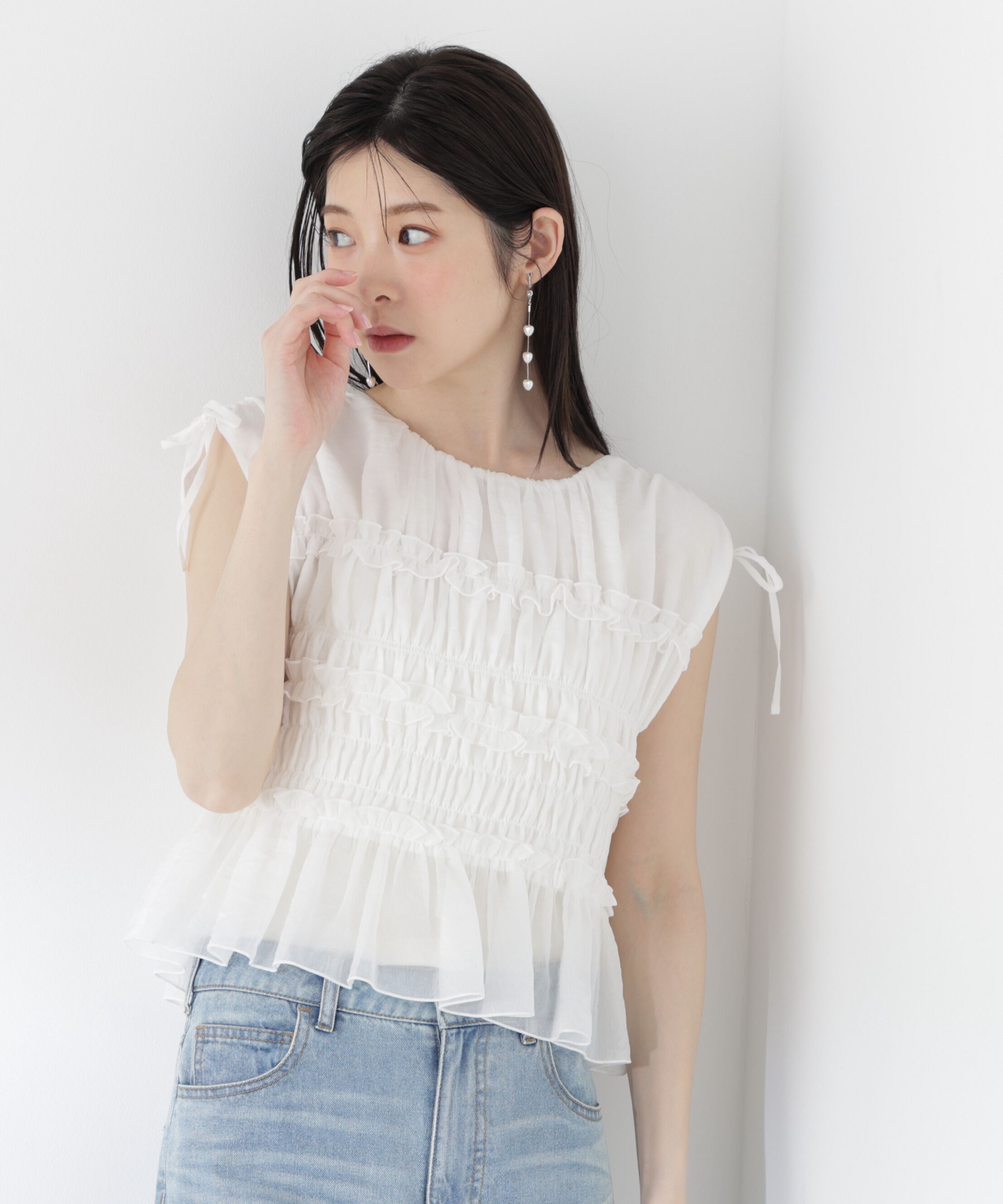 PROPORTION BODY DRESSING「〈a/mie〉シャーリングフリルブラウス＜ブルー：WEB限定＞」|シャツ・ブラウス|