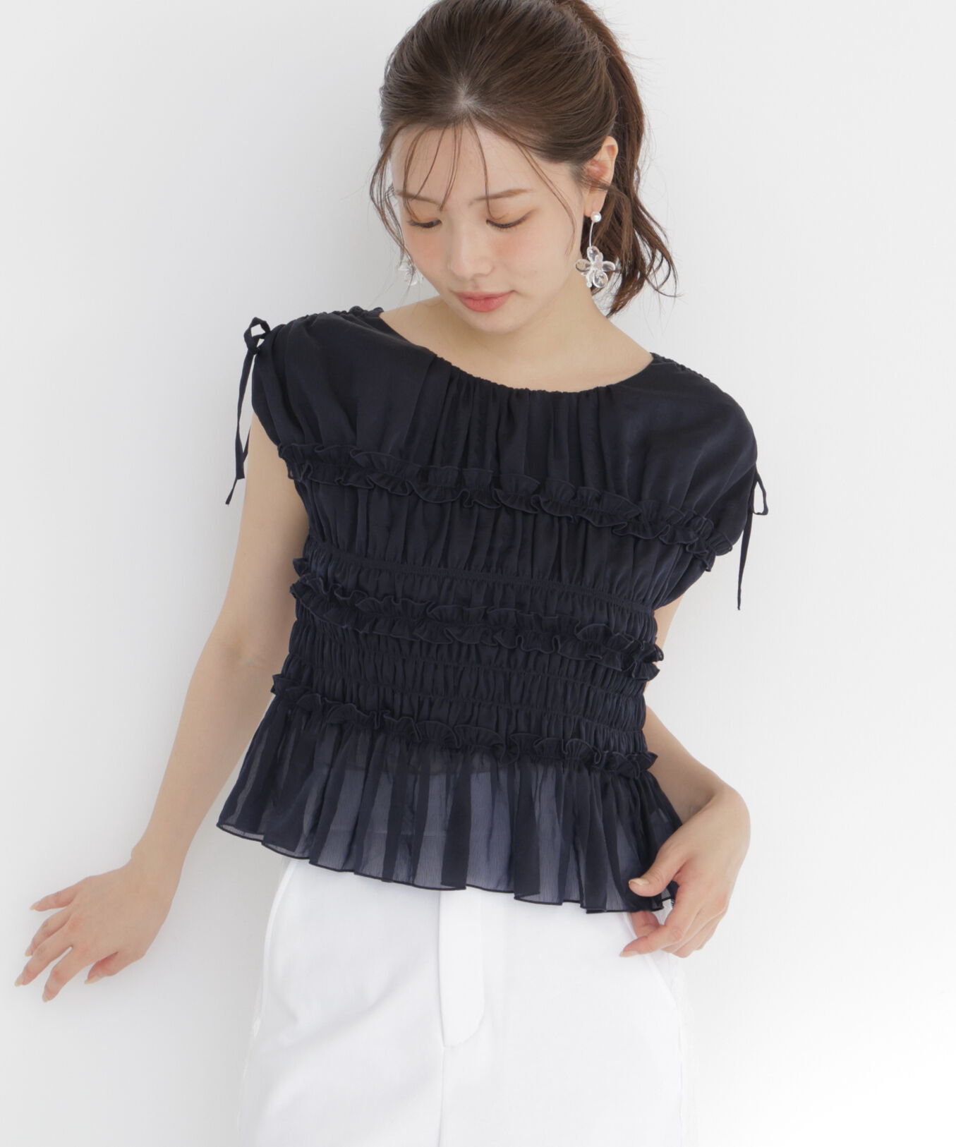 PROPORTION BODY DRESSING「〈a/mie〉シャーリングフリルブラウス＜ブルー：WEB限定＞」|シャツ・ブラウス|