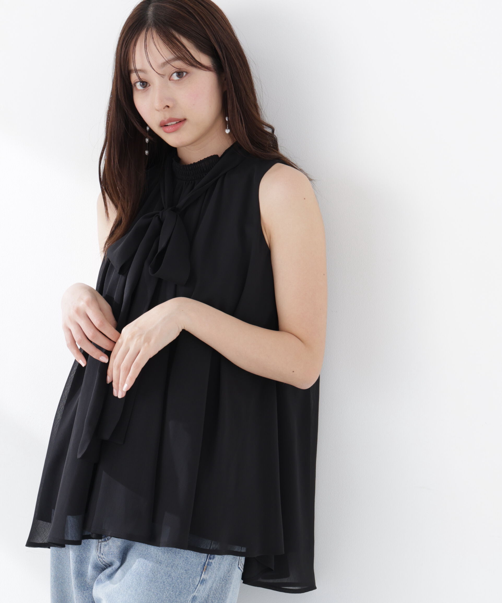 PROPORTION BODY DRESSING「リボン付きギャザーブラウス」|シャツ・ブラウス|ブラック