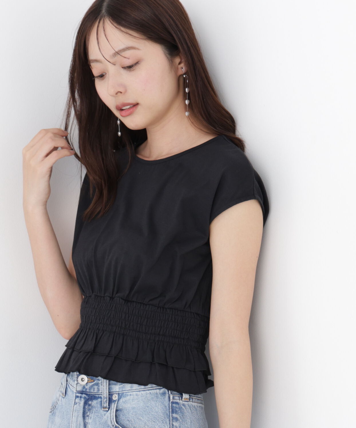 PROPORTION BODY DRESSING「ウエストギャザーカットトップス」|Tシャツ・カットソー|ブラック