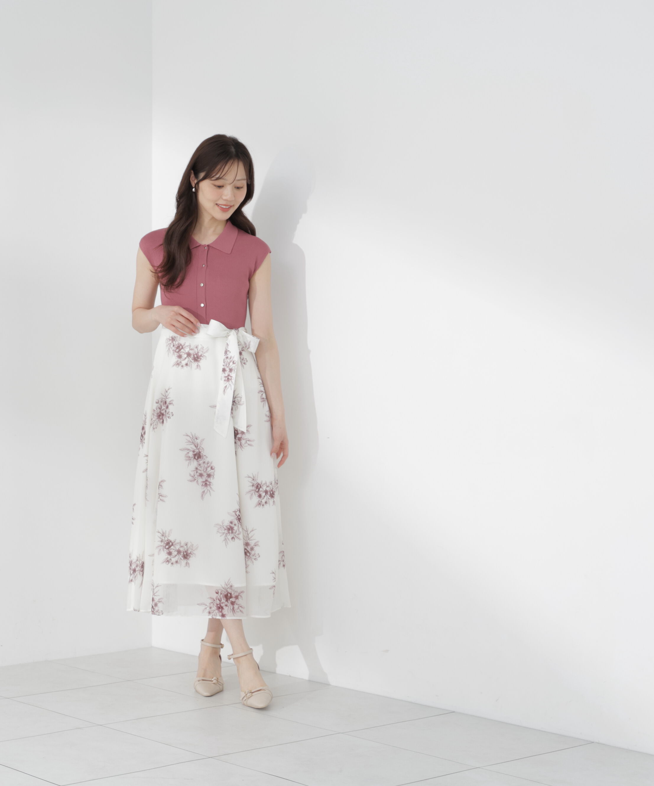 PROPORTION BODY DRESSING「衿付き柄ドッキングニットワンピース」|ワンピース|