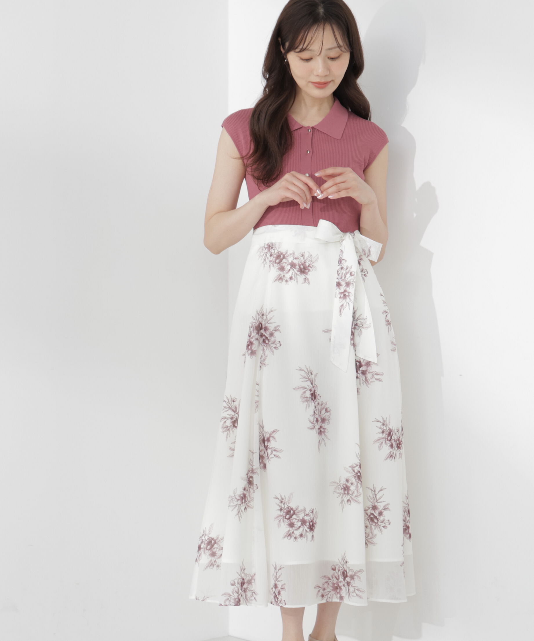 PROPORTION BODY DRESSING「衿付き柄ドッキングニットワンピース」|ワンピース|