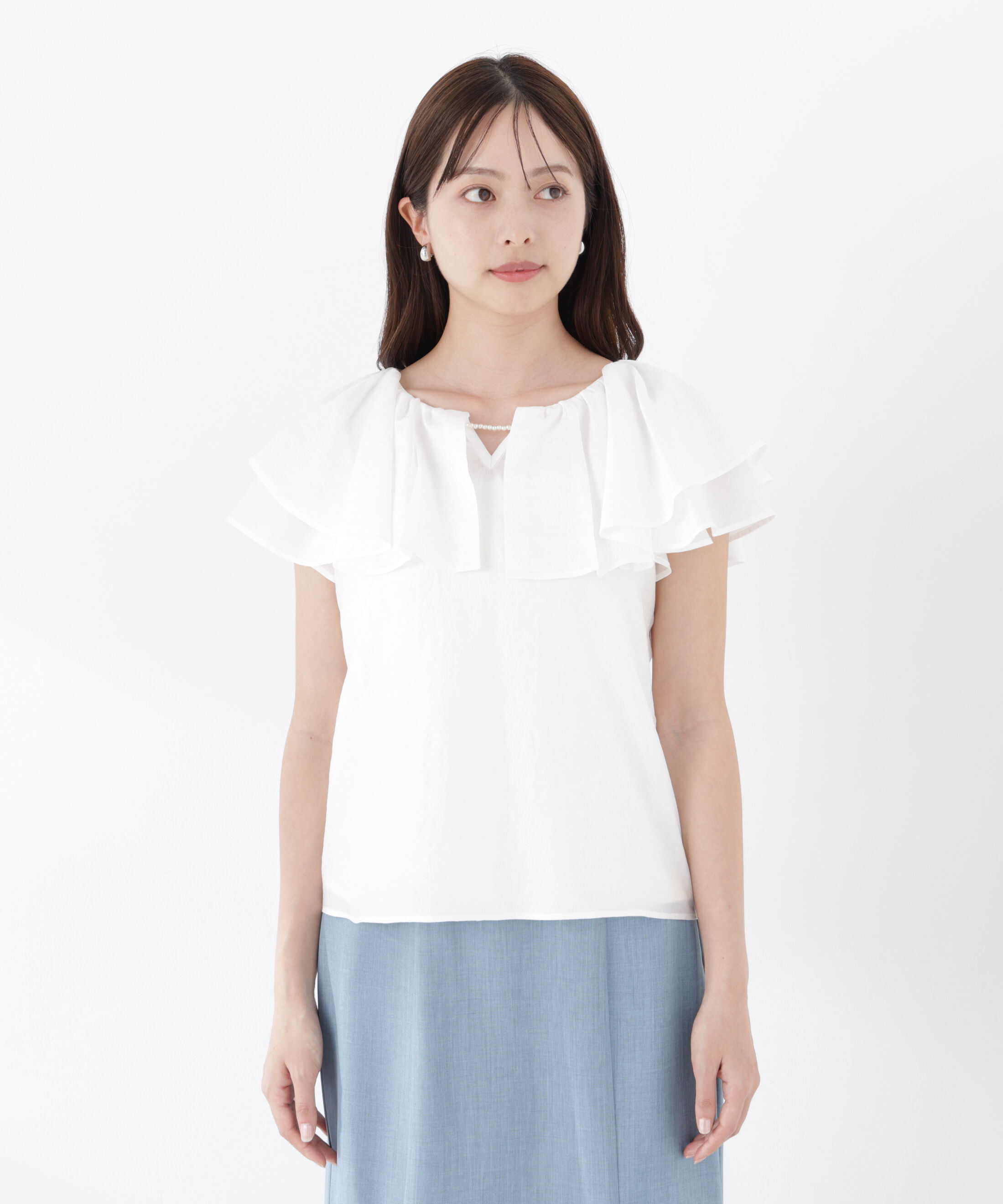 PROPORTION BODY DRESSING「パール付きラッフルブラウス」|シャツ・ブラウス|