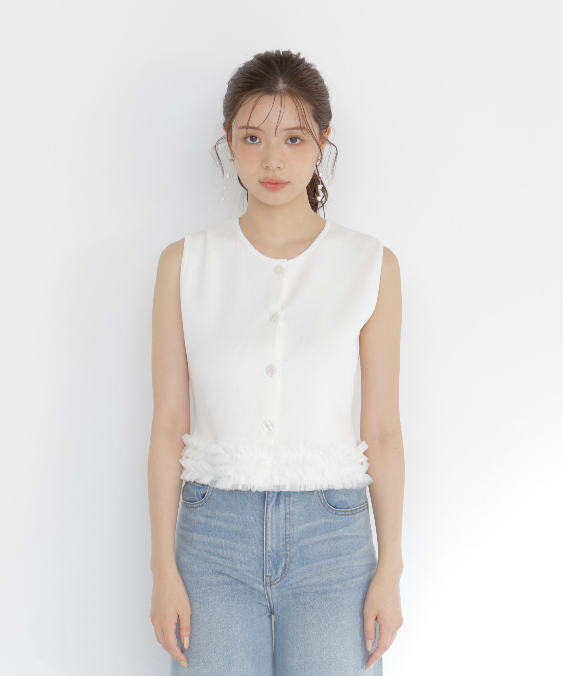 PROPORTION BODY DRESSING「＜a/mie＞ノースリーブフリルヘムニット」|カーディガン|