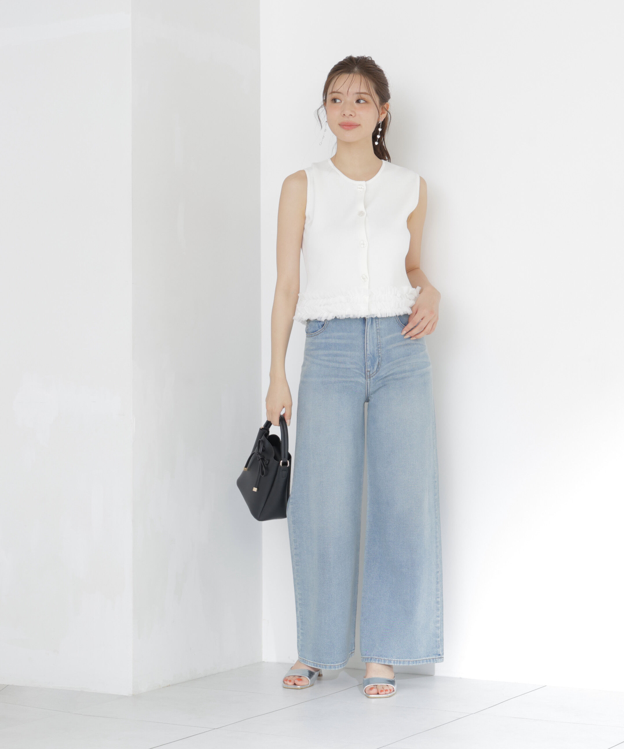 PROPORTION BODY DRESSING「＜a/mie＞ノースリーブフリルヘムニット」|カーディガン|
