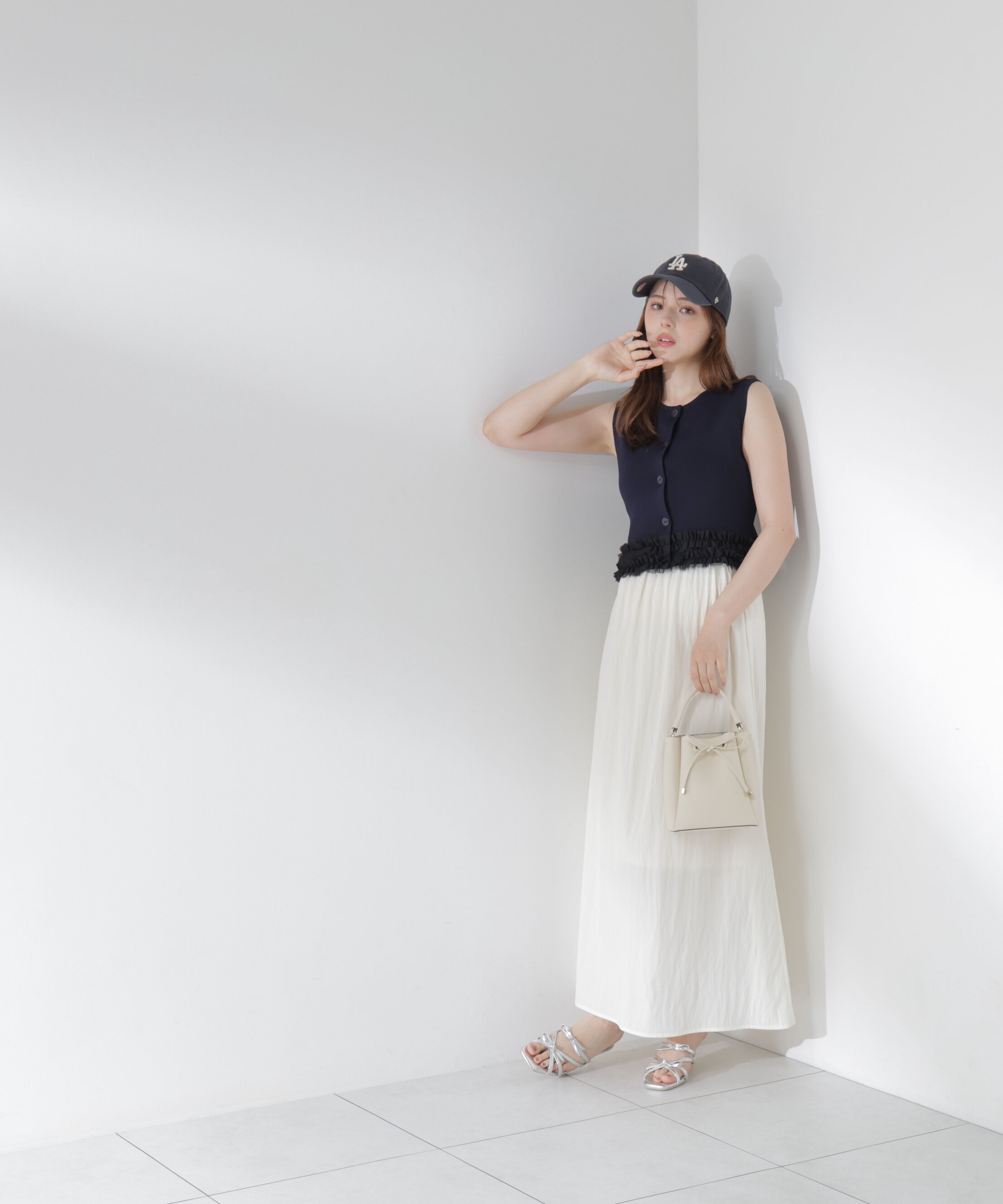 PROPORTION BODY DRESSING「＜a/mie＞ノースリーブフリルヘムニット」|カーディガン|