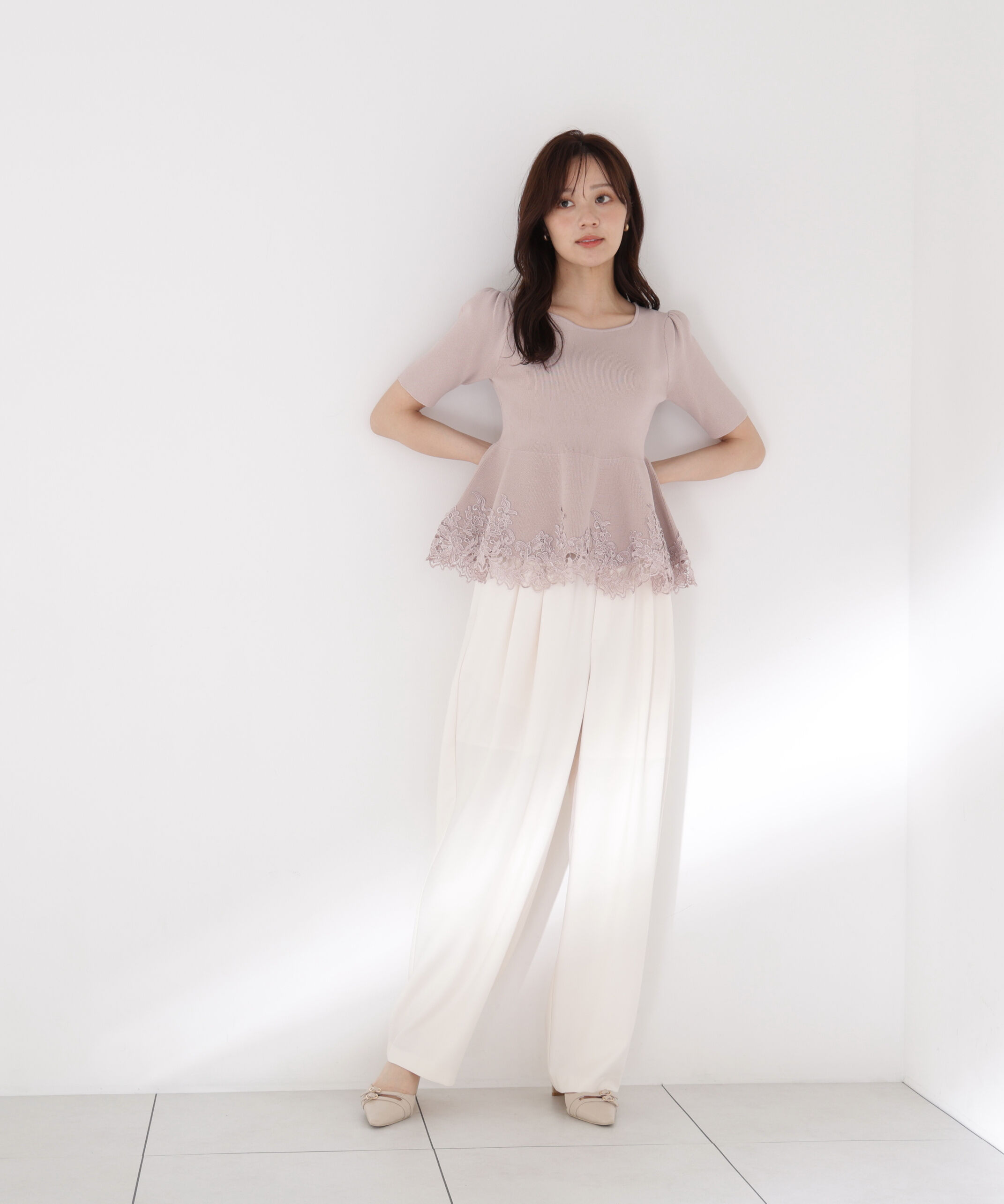 PROPORTION BODY DRESSING「レーストリムペプラムニット」|ニット・セーター|