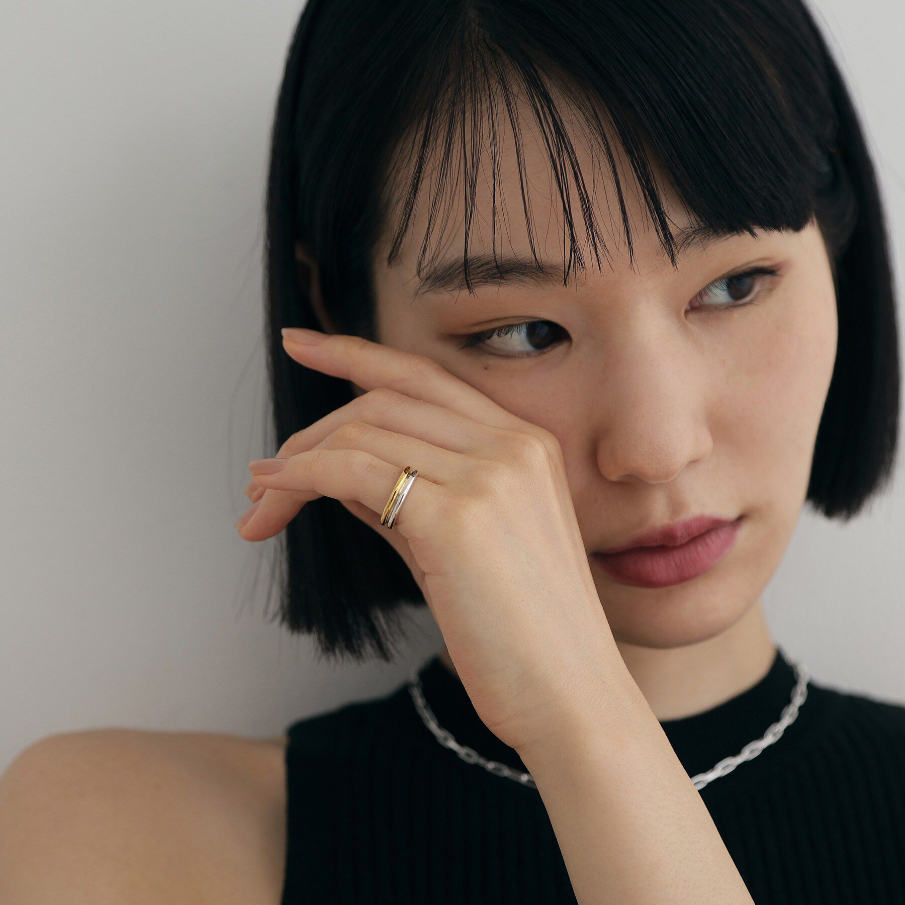COCOSHNIK ONKITSCH「シルバー コンビカラー ダブルドームピンキーリング」|リング|