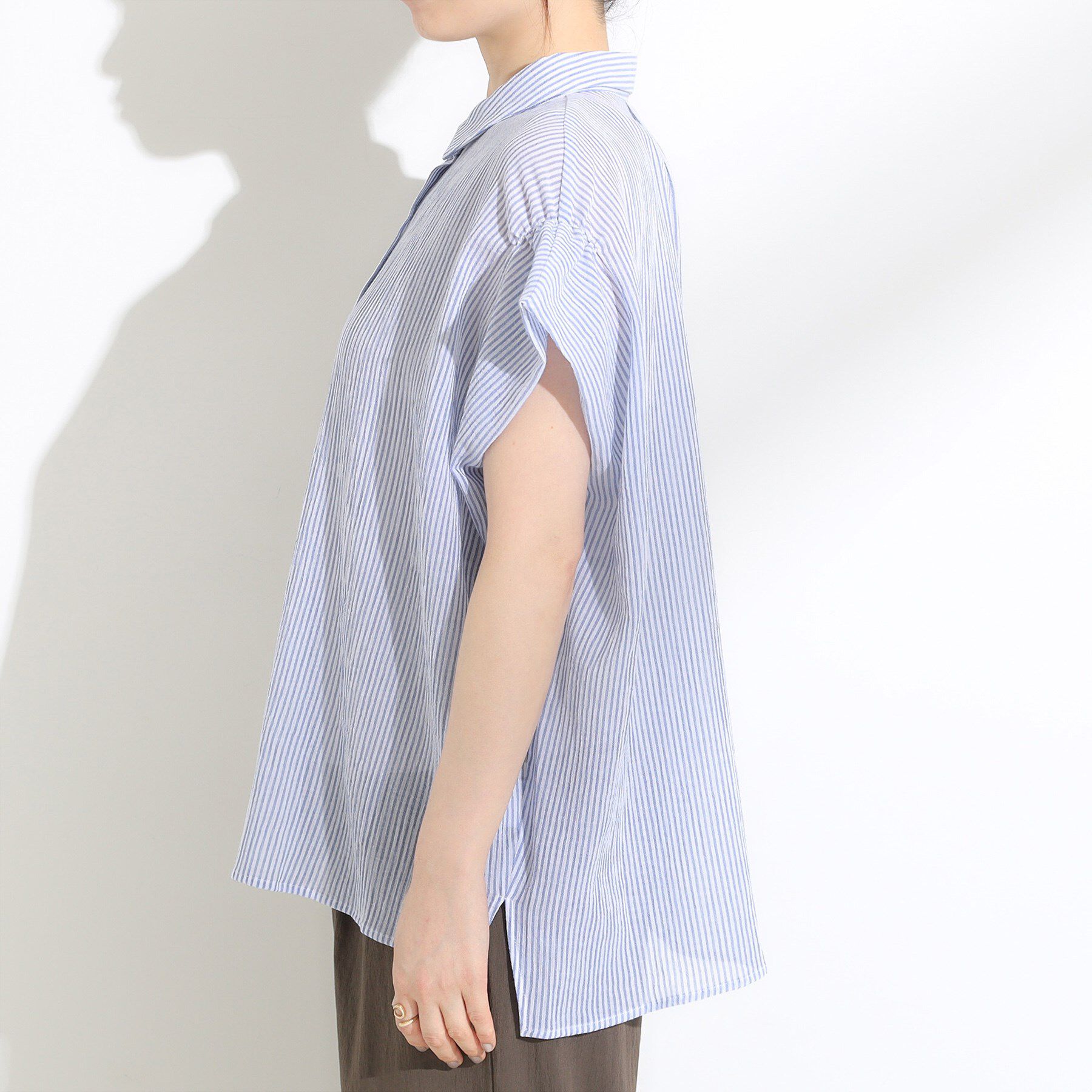 SHOO･LA･RUE「【S-LL】さらシャリコットン 上品なシアー感のデザインシャツ」|シャツ・ブラウス|