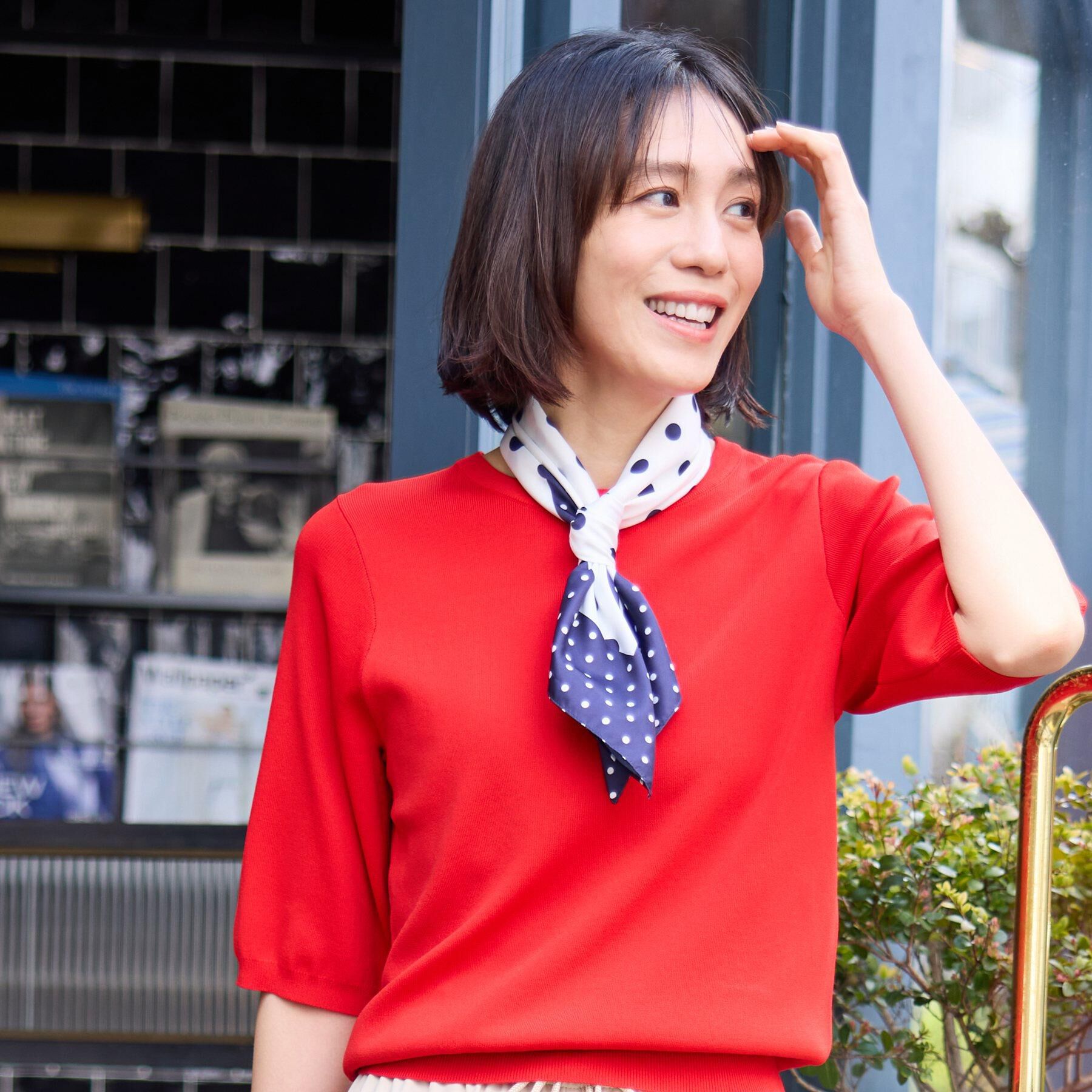 SHOO･LA･RUE「【毎日洗える/S-LL/ひんやり/UV】上半身すっきり 二の腕見せない5分袖ニット」|ニット・セーター|