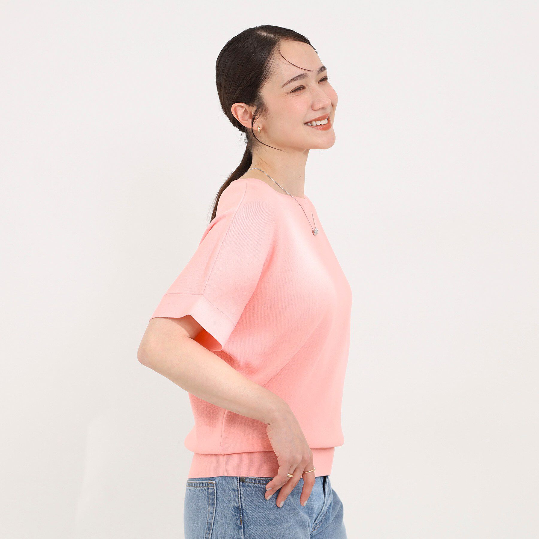 SHOO･LA･RUE「【毎日洗える/ひんやり/UV】二の腕隠れる さらっとドルマン半袖ニット」|ニット・セーター|