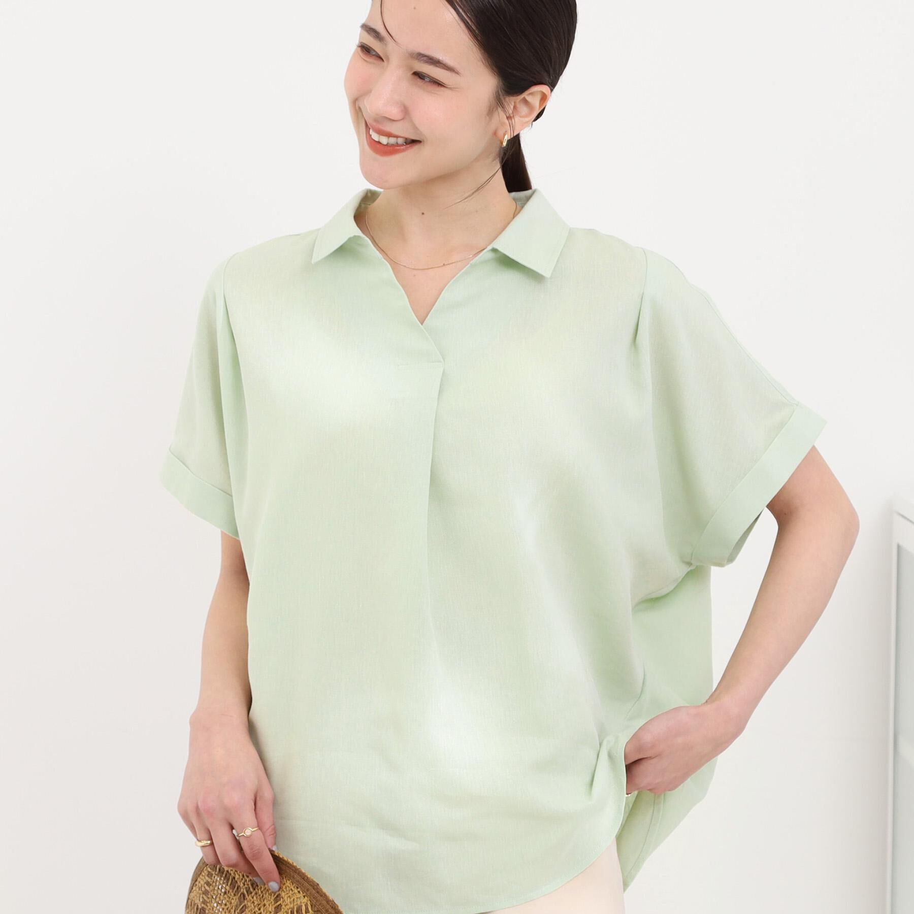 SHOO･LA･RUE「【ひんやり/UV】インせず着られる フレンチリネンスキッパーシャツ」|シャツ・ブラウス|ミントグリーン(02