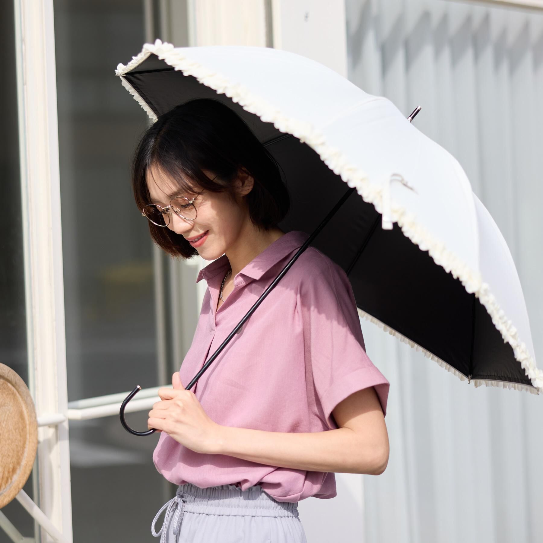 SHOO･LA･RUE「【晴雨兼用】ヒートカットフリル長傘【because】」|傘|