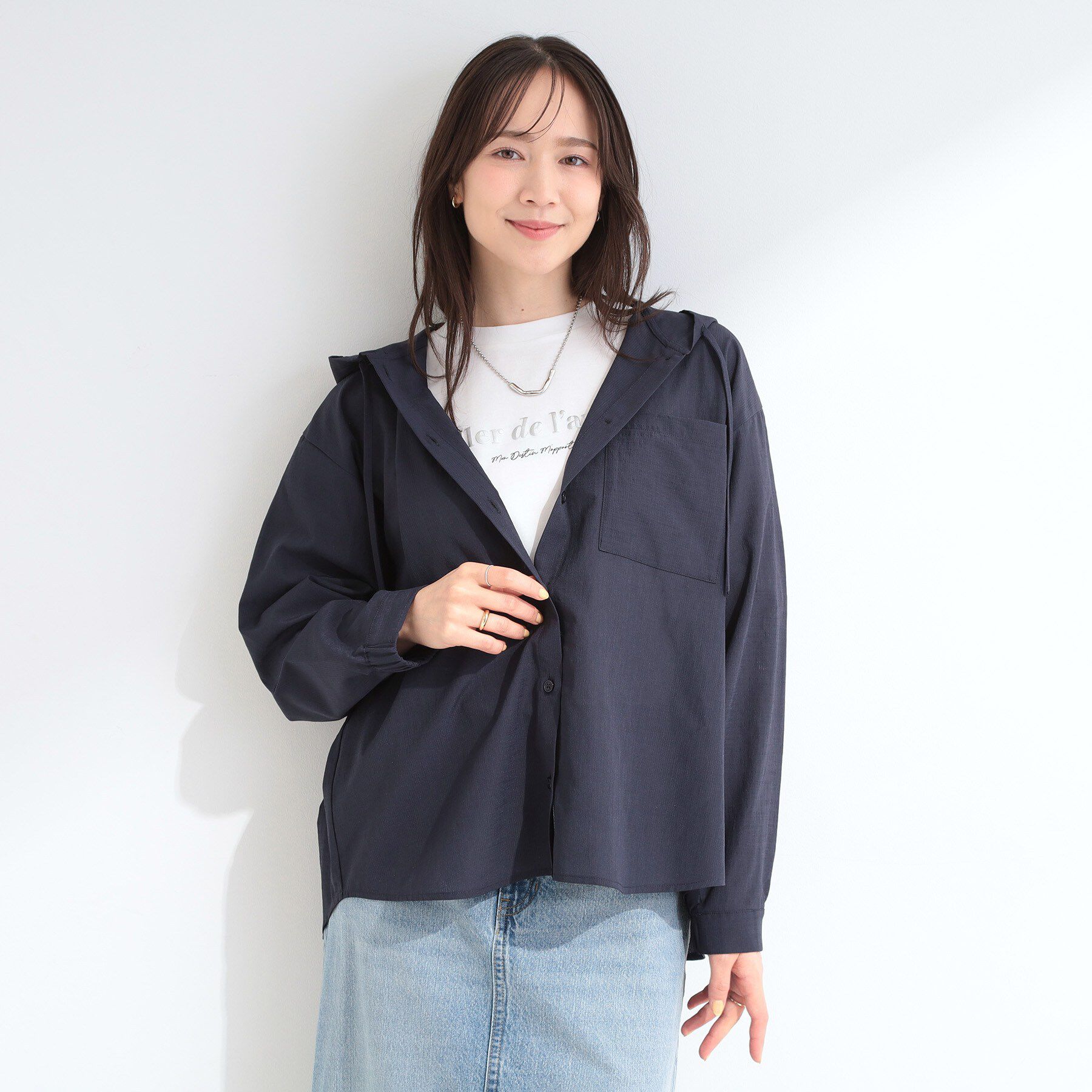 SHOO･LA･RUE「【通気性〇/洗濯機可/S-LL】UVカット機能付き ライトな着心地 ひんやりシャツパーカ」|シャツ・ブラウス|