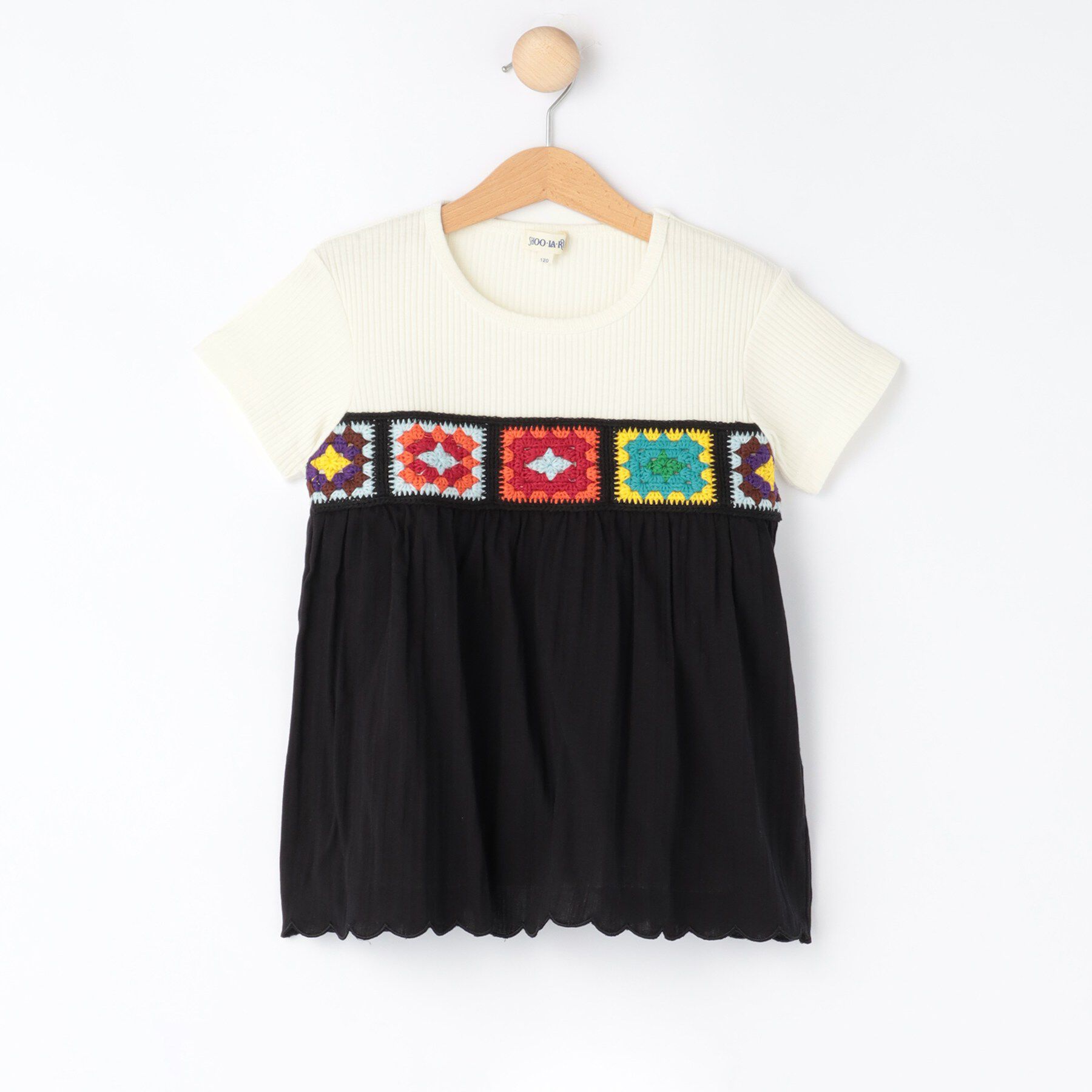 SHOO･LA･RUE「【100-150cm】クロシェ編みデザインTシャツ」|Tシャツ・カットソー|ブラック(019)