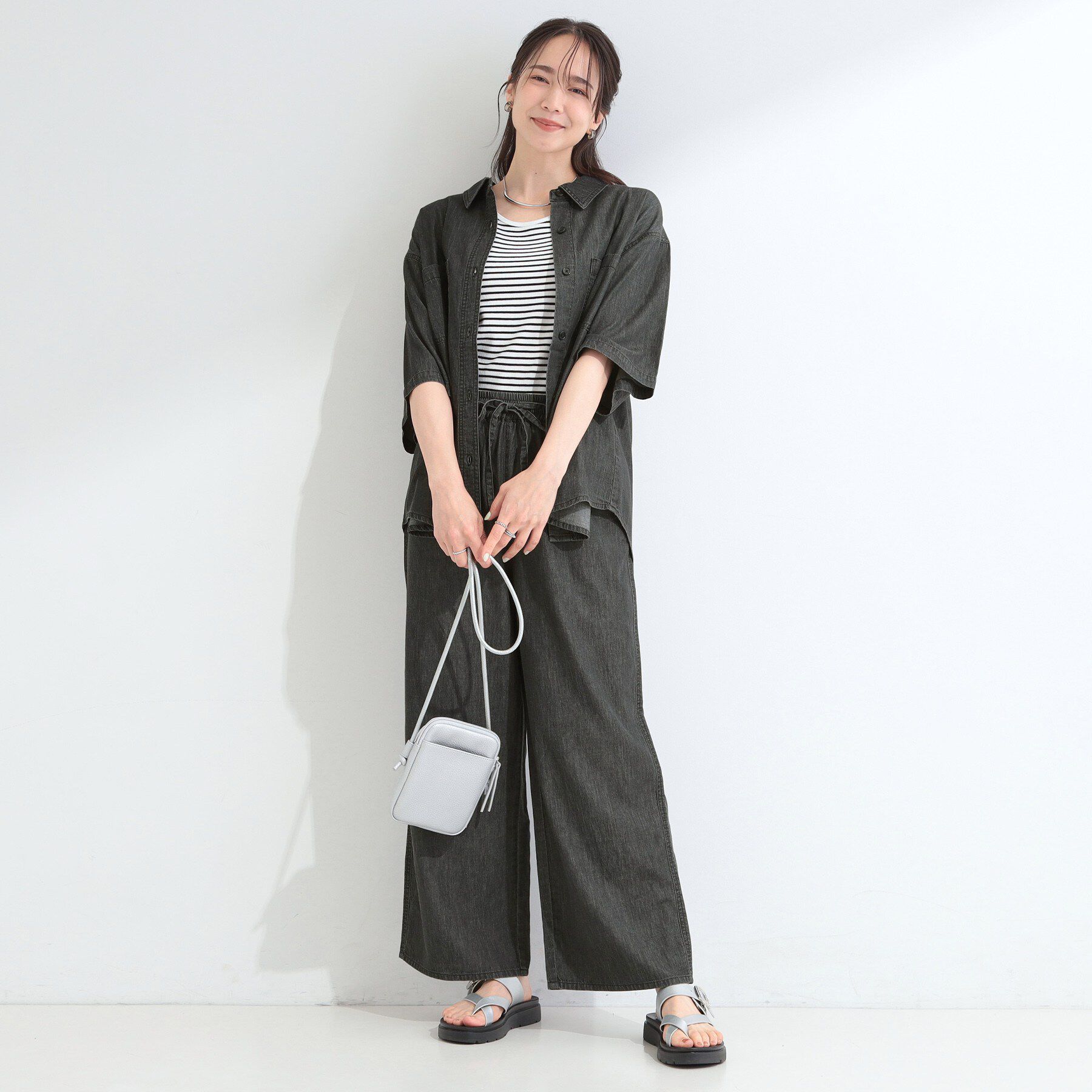 SHOO･LA･RUE「【セットアップ可】夏でも快適 ライトオンスデニム イージーワイドパンツ」|デニム|