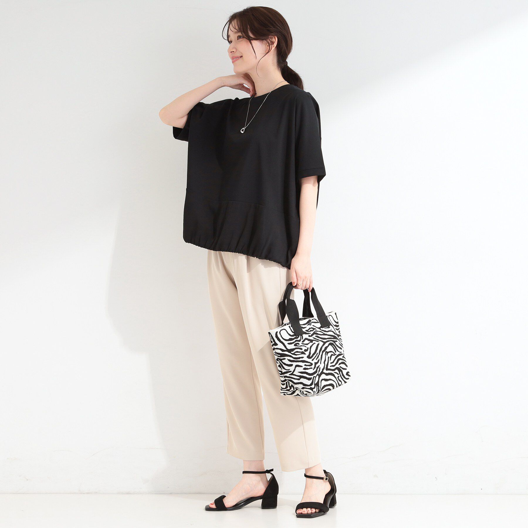 SHOO･LA･RUE「【洗濯機可/体型カバー】インせず着られる 裾配色 ゆったりバルーントップス」|Tシャツ・カットソー|