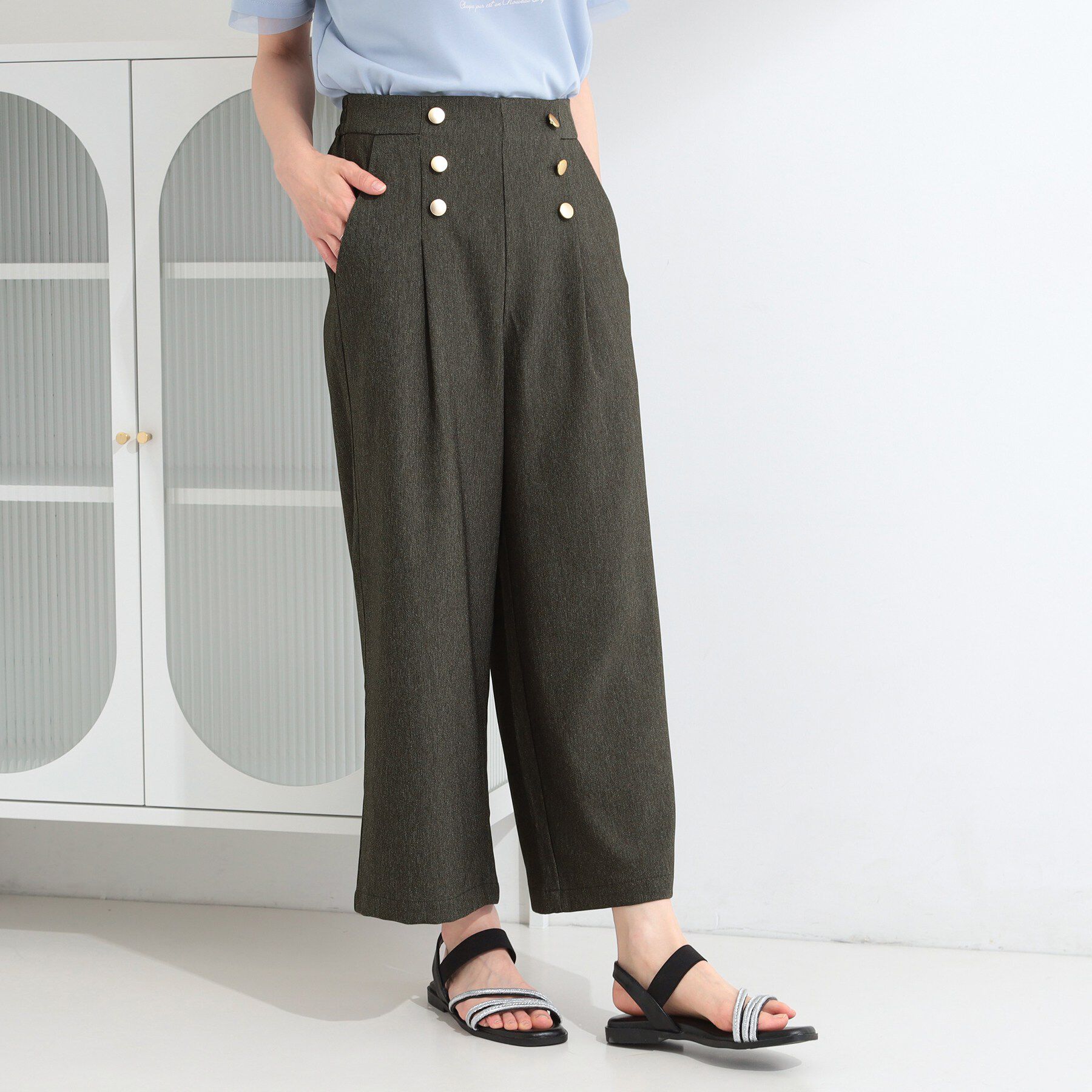 SHOO･LA･RUE「【S-LL/洗濯機可】金ボタンが上品 デニム調マリンパンツ」|その他|ブラック(019)