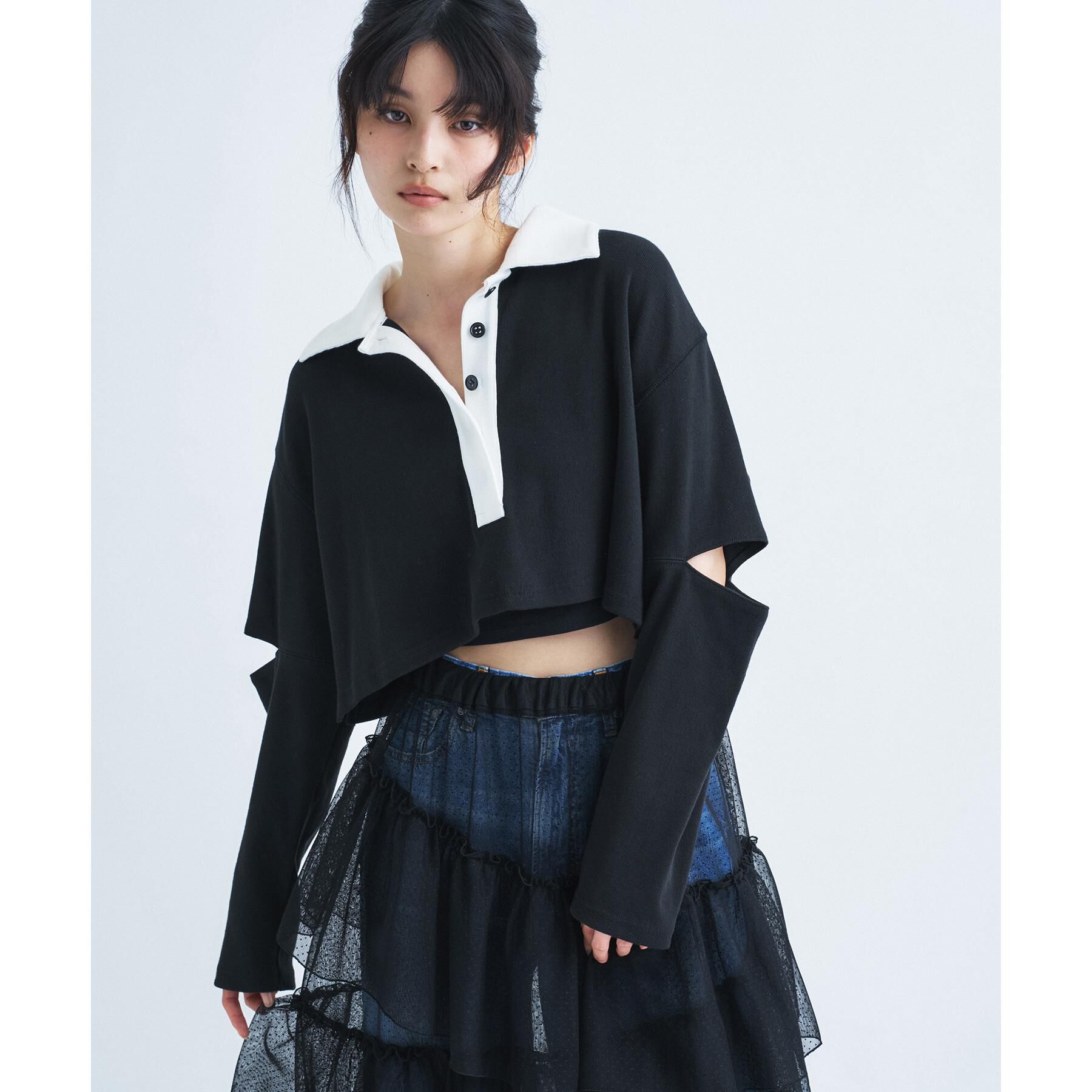 CODE A「cropped lager tee」|Tシャツ・カットソー|ブラック(019)