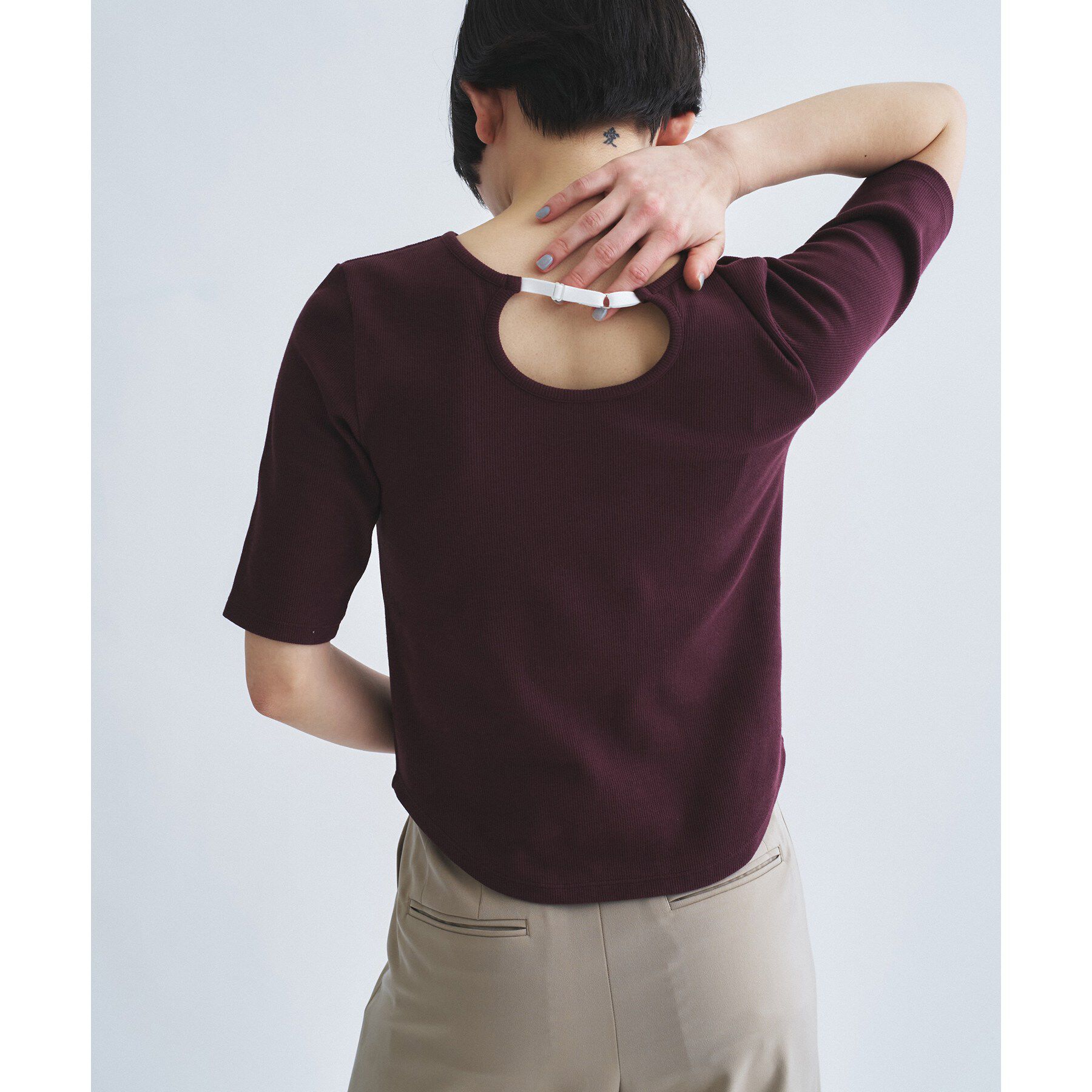 CODE A「rib jersey point neck tee」|Tシャツ・カットソー|ボルドー(064)