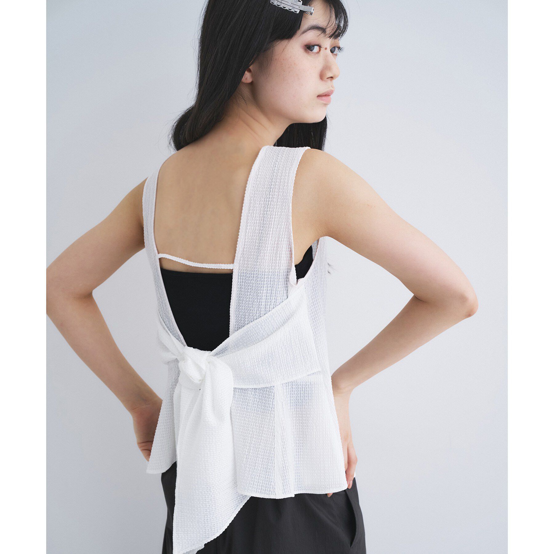 CODE A「back ribbon flare tops」|シャツ・ブラウス|ホワイト(001)