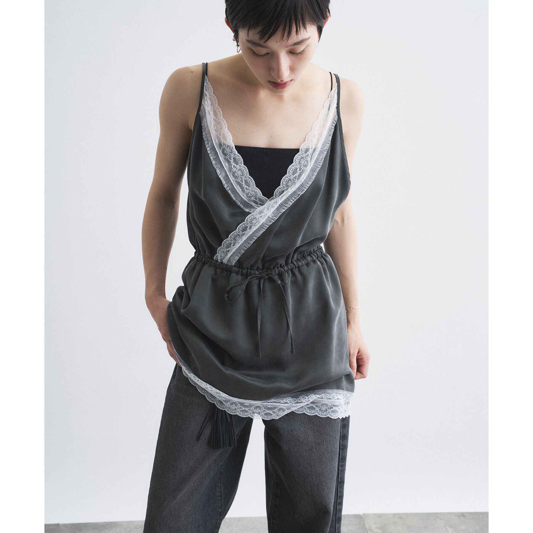 CODE A「lace trim slip dress」|キャミソール|グレー(012)