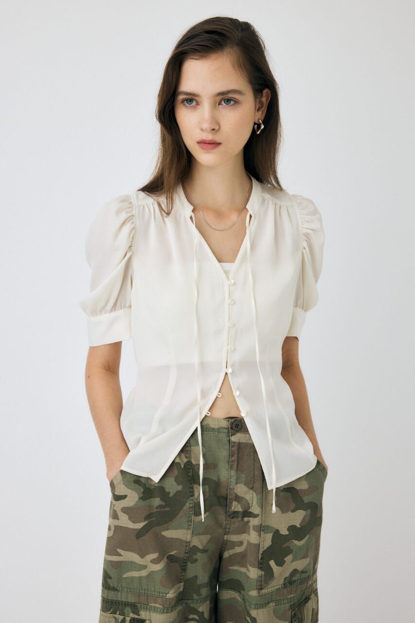 MOUSSY「GATHERED SHOULDER ハーフスリーブブラウス」|シャツ・ブラウス|O/WHT1