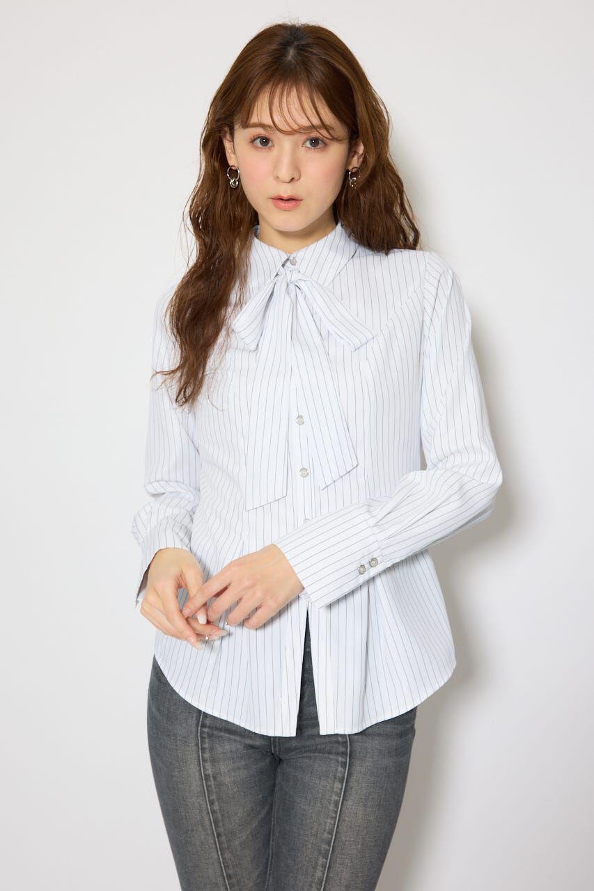 rienda「ウエストシェイプボウタイシャツ」|シャツ・ブラウス|柄WHT5