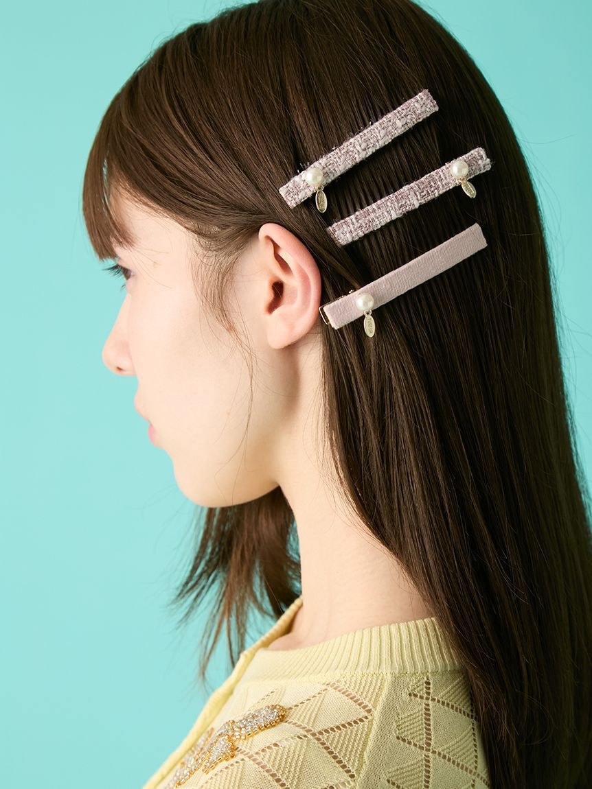 FURFUR「ツイード&times;ベロアヘアクリップセット」|ヘアバンド|