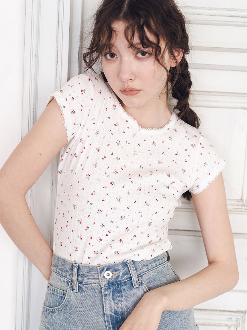 FURFUR「【WEB限定カラー】レースワッペンコンパクトTシャツ」|Tシャツ・カットソー|RED