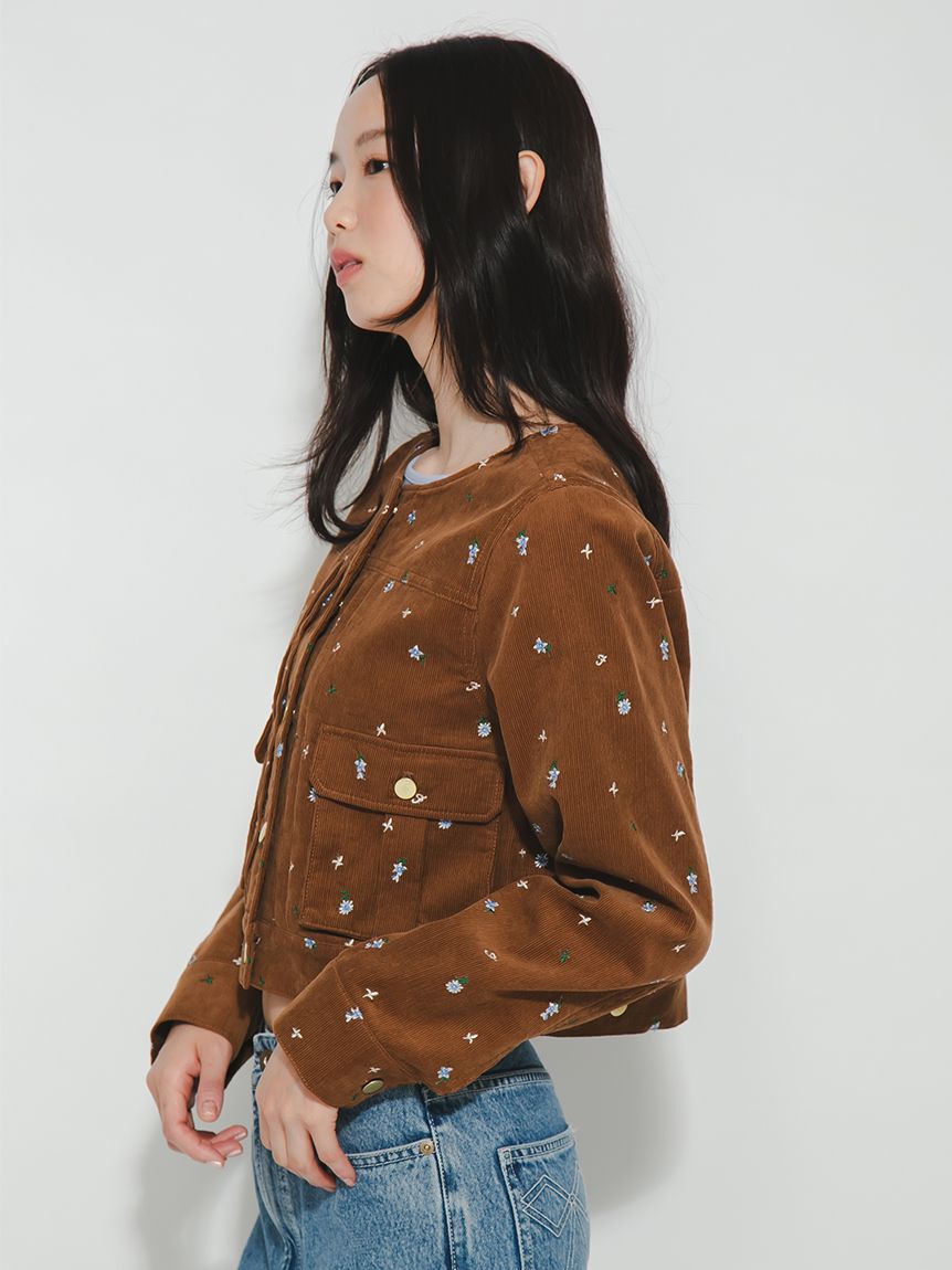 FURFUR「フラワー刺繍ノーカラージャケット」|ノーカラージャケット|