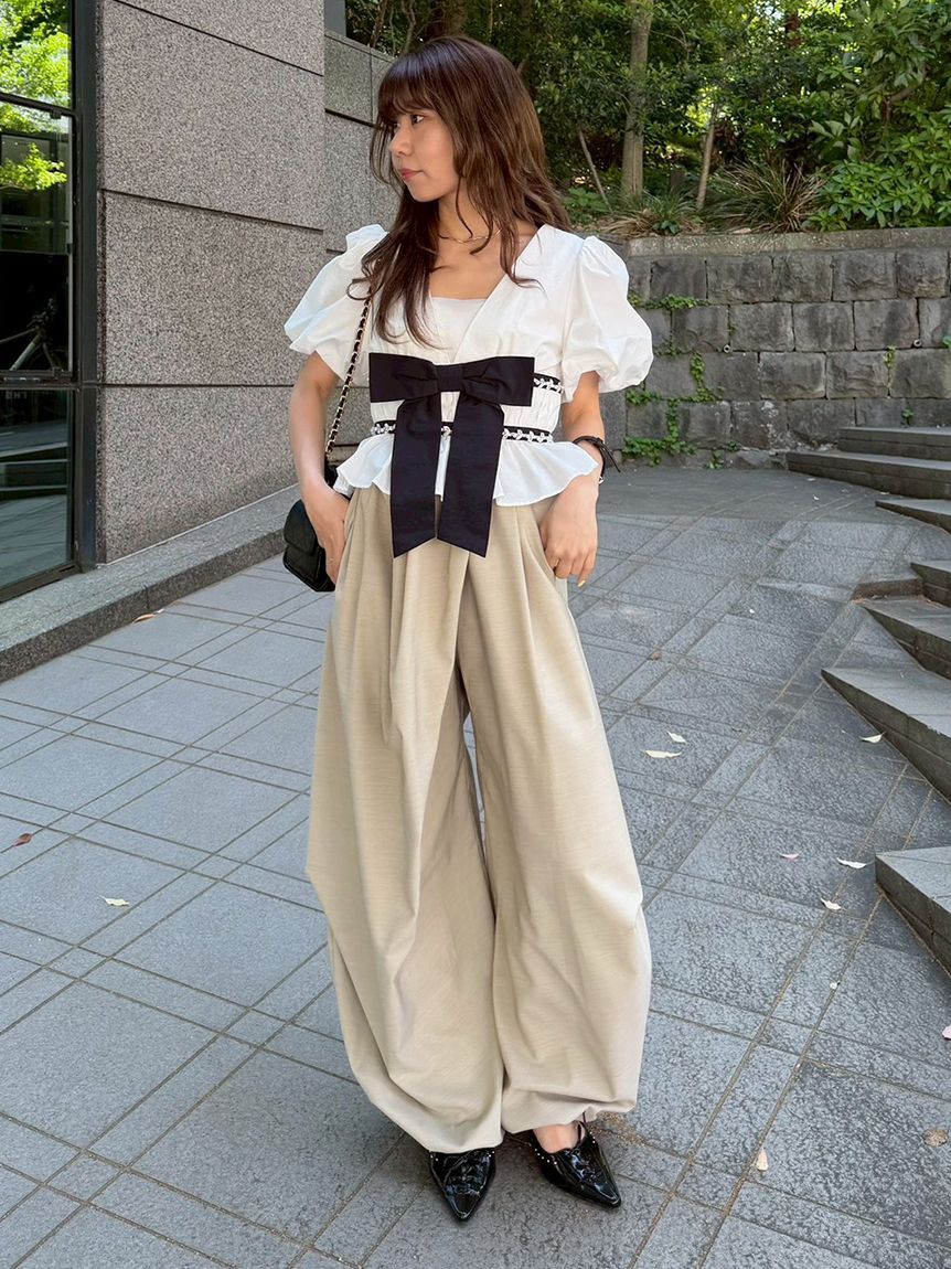 LILY BROWN「[L.B CANDY STOCK]ペプラムリボントップス」|Tシャツ・カットソー|
