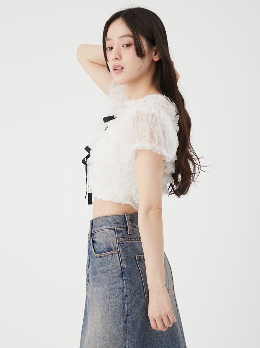LILY BROWN「シャーリングコンパクトリボントップス」|Tシャツ・カットソー|