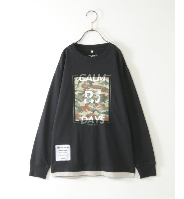 ikka kids「裾レイヤードカモフラプリントロンT（120~160cm）」|Tシャツ・カットソー|ブラック