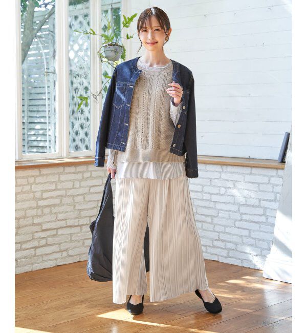 ikka「【雑誌InRed4月号掲載】ストレッチデニムノーカラーシャウター【親子コーデ】」|ノーカラーコート|