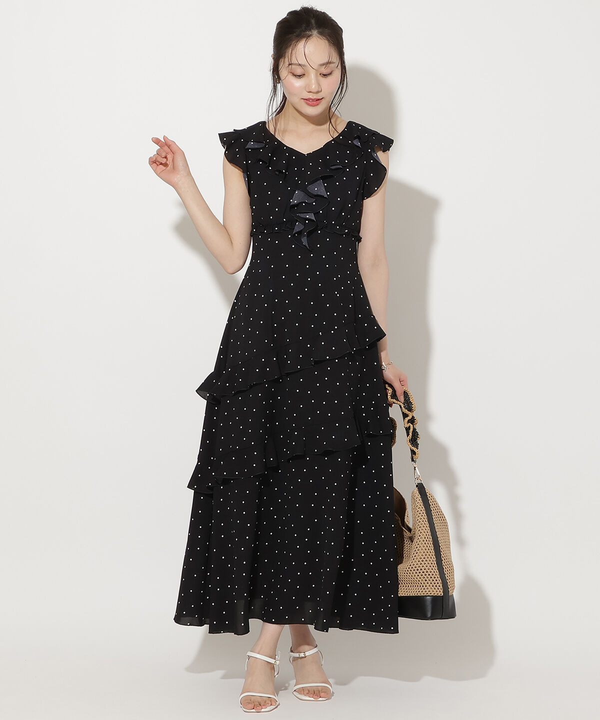 WILLSELECTION「ラッフルフリルティアードワンピース」|ワンピース|黒系水玉
