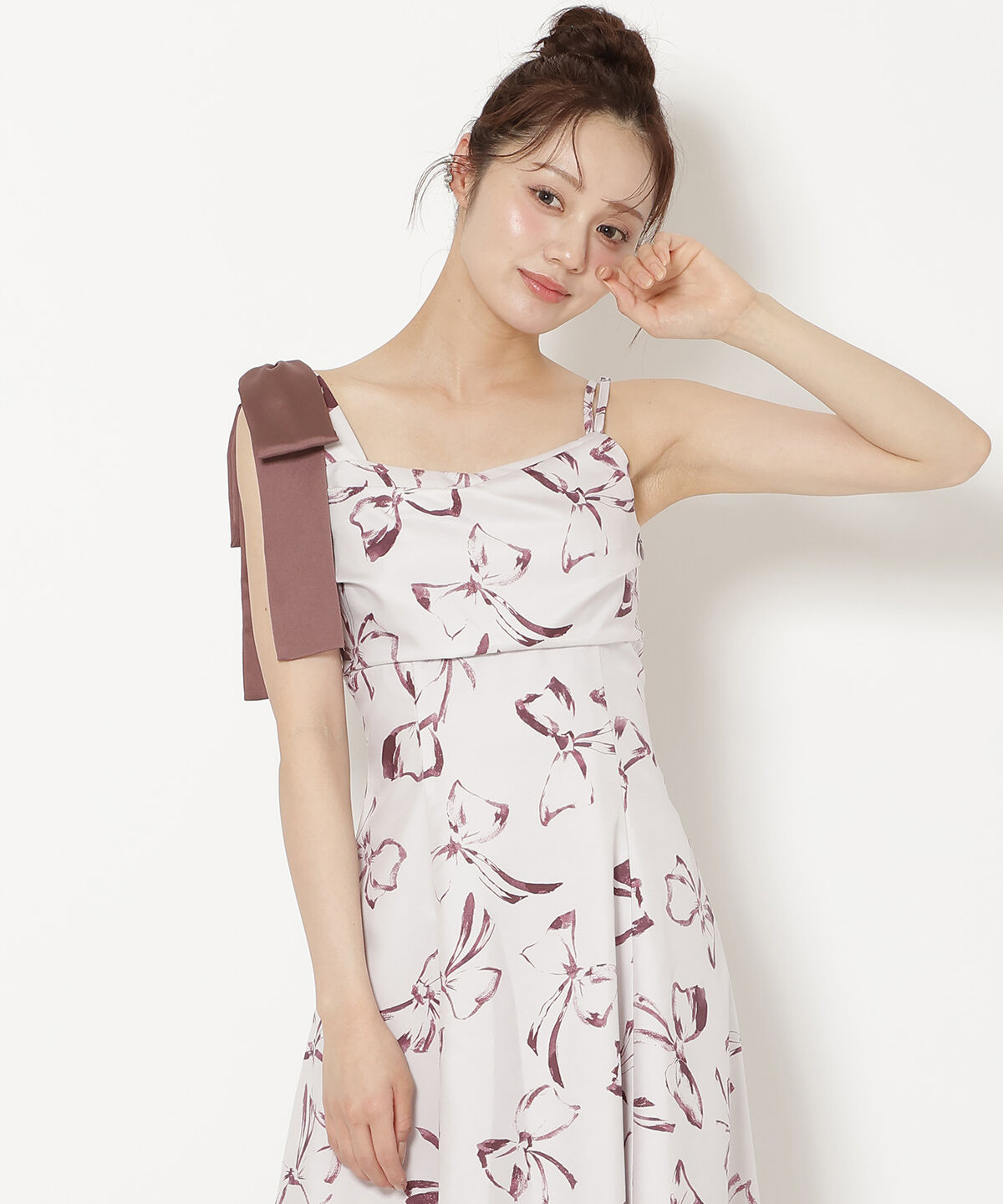 WILLSELECTION「リボンプリントアシメショルダーキャミワンピース」|ワンピース|