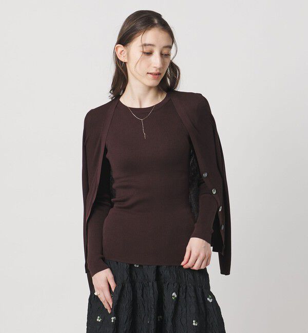 UNITED ARROWS「シルク リブ クルーネック ニット」|ニット・セーター|DK.BROWN