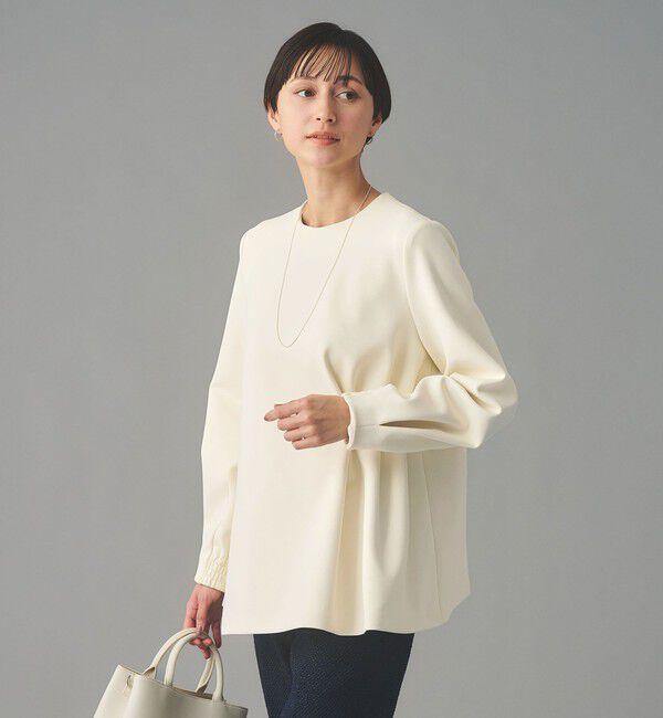 UNITED ARROWS「SPONGY クルーネック ギャザー ブラウス」|シャツ・ブラウス|OFF WHITE