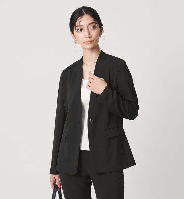 UNITED ARROWS「FEEL CLEAN Vノーカラー ジャケット ‐防シワ ストレッチ UVカット‐」|ノーカラージャケット|BLACK