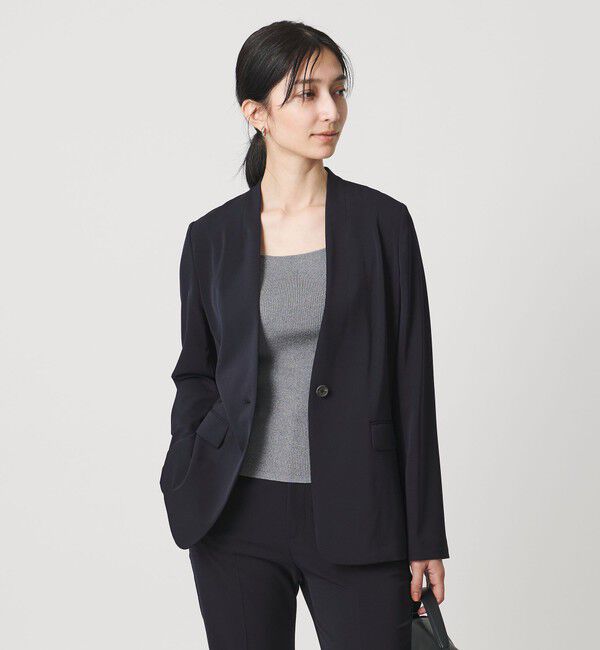 UNITED ARROWS「FEEL CLEAN Vノーカラー ジャケット ‐防シワ ストレッチ UVカット‐」|ノーカラージャケット|NAVY