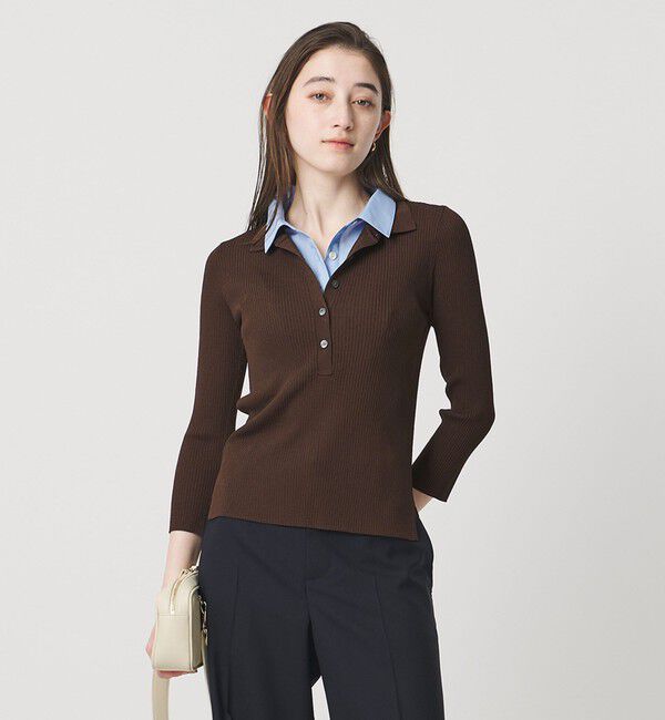 UNITED ARROWS「7分袖 シャツ コンビ ポロニット」|ニット・セーター|DK.BROWN