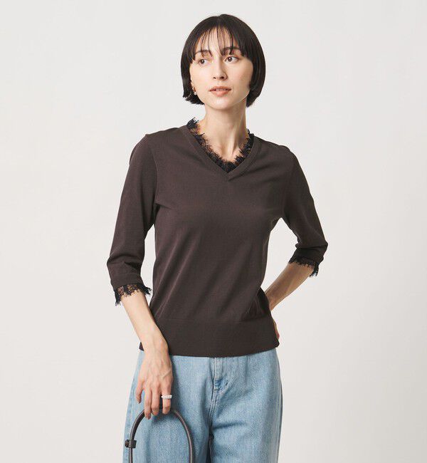 UNITED ARROWS「レースコンビ Vネックニット ‐ウォッシャブル‐」|ニット・セーター|