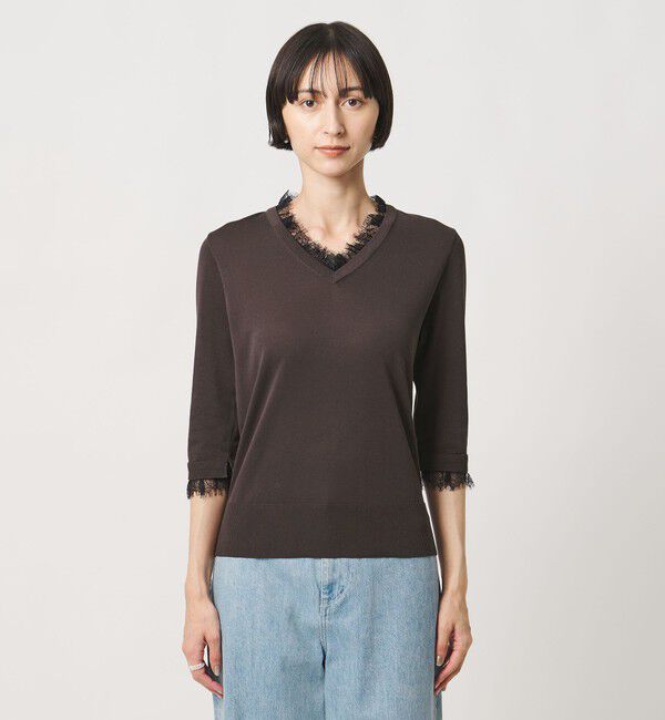 UNITED ARROWS「レースコンビ Vネックニット ‐ウォッシャブル‐」|ニット・セーター|
