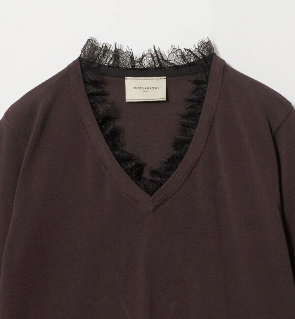 UNITED ARROWS「レースコンビ Vネックニット ‐ウォッシャブル‐」|ニット・セーター|