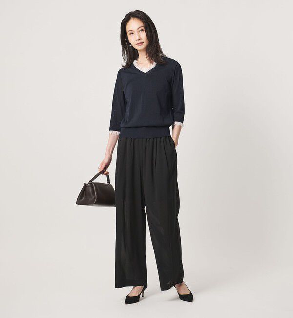 UNITED ARROWS「レースコンビ Vネックニット ‐ウォッシャブル‐」|ニット・セーター|